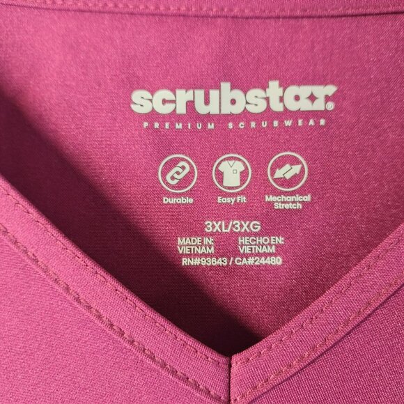 Scrubstar Womens Scrub Top 3XL Wine Short Sleeve Pocket Stretch Medical Apparel - Picture 2 of 11